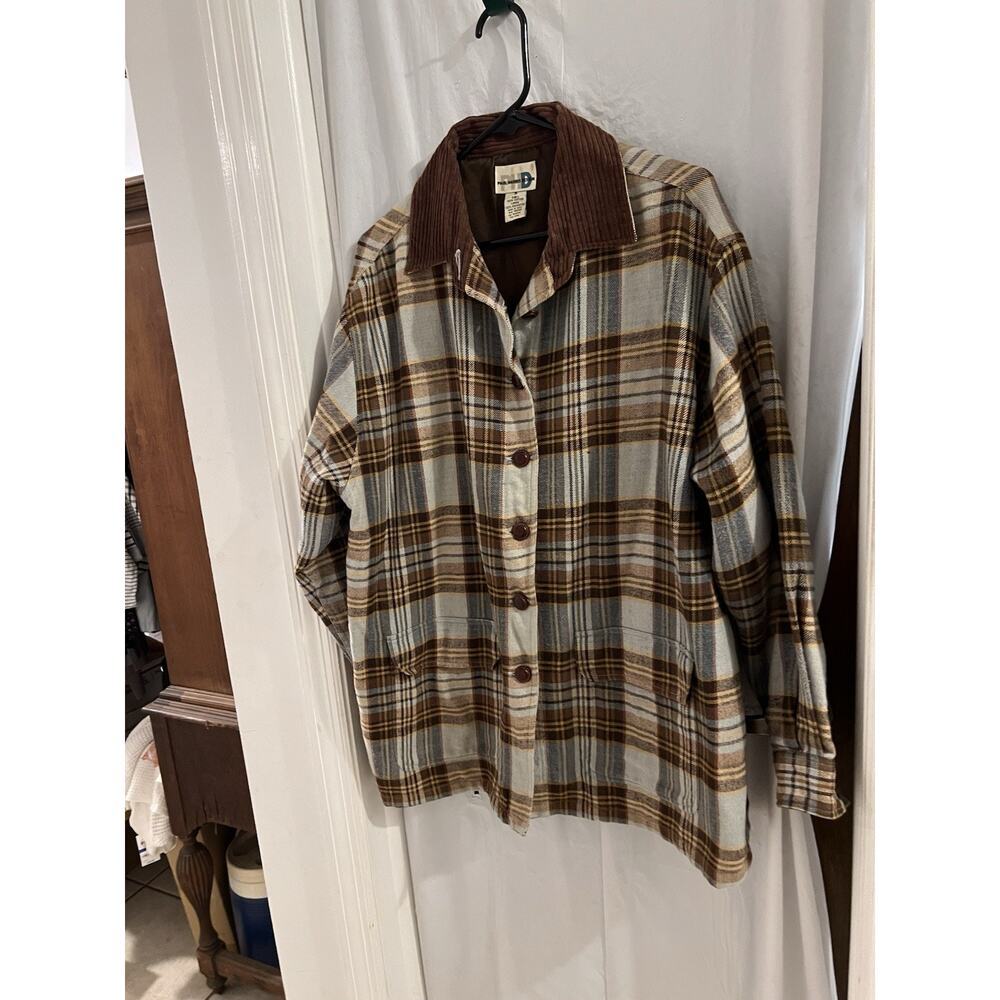 Paul Harris Design Vintage Brown Blue Plaid Corduroy Collar Barn Coat Sz M